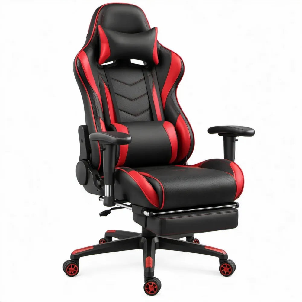 Gamingstoel met uitschuifbare voetensteun, zwart/rood, 68 x 68 x 118-128 cm