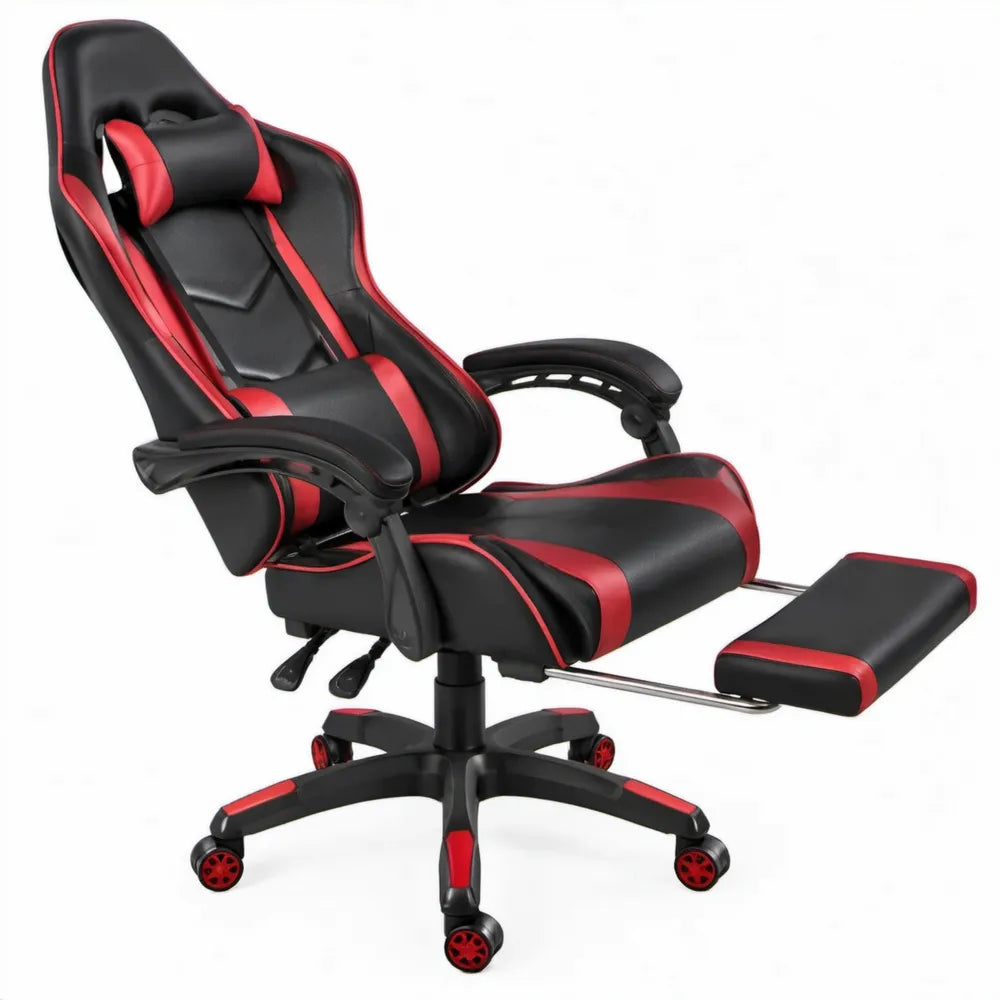 Gamingstoel met uitschuifbare voetensteun, zwart/rood, 68 x 65 x 118-128 cm