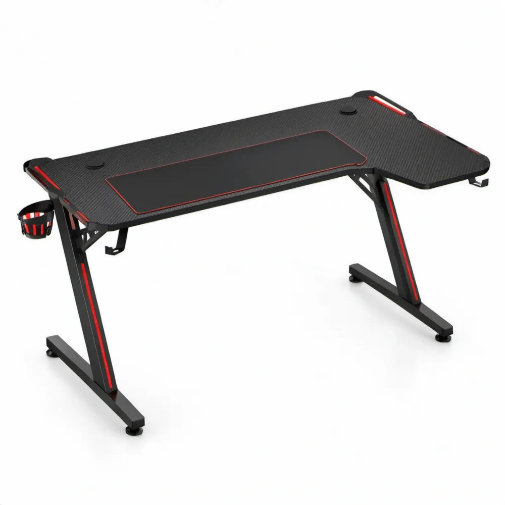 Hoekvormig gamingbureau 140 x 60 x 75 cm zwart/rood met MDF-werkblad en stalen frame