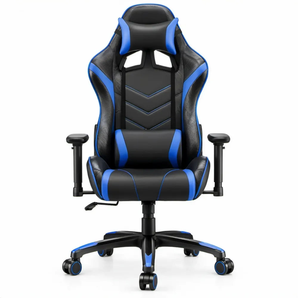 Gamingstoel met hoge rugleuning, hoofd- en lendenkussen, zwart/blauw, 65 x 65 x 118-128 cm