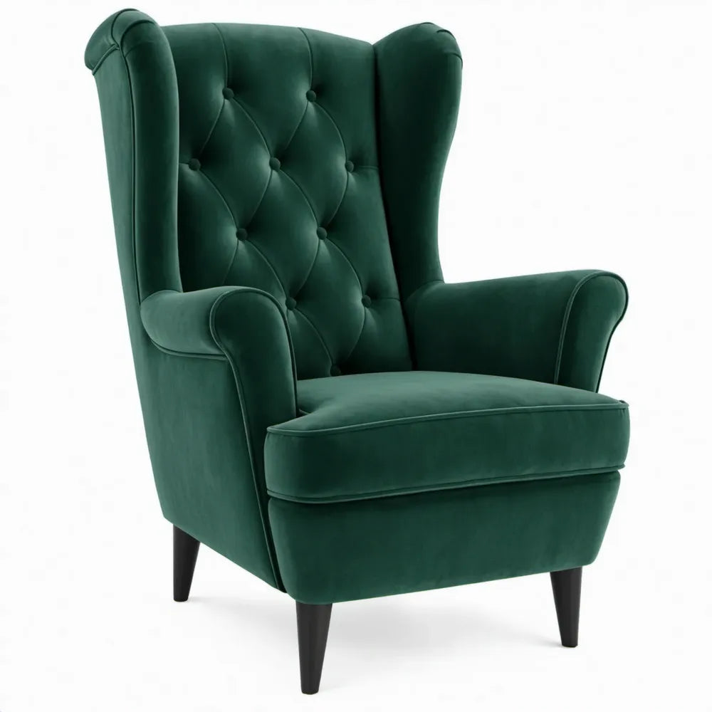 Oorfauteuil met armleuningen 80 x 85 x 110 cm – Donkergroen fluweel met zwarte poten
