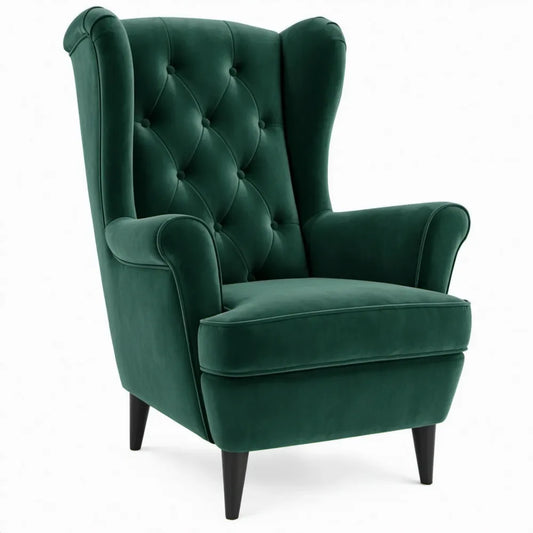 Oorfauteuil met armleuningen 80 x 85 x 110 cm – Donkergroen fluweel met zwarte poten