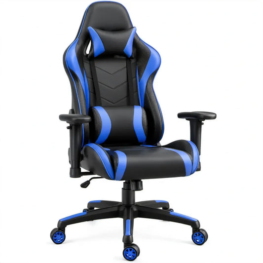Verstelbare gamingstoel zwart/blauw met wieltjes, 66 x 66 x 122-132 cm