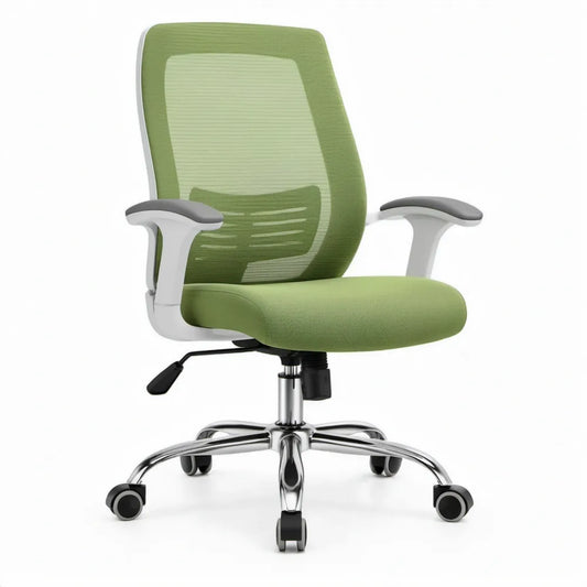 Ergonomische bureaustoel met armleuningen en verstelbare zithoogte, groen/wit/zwart/chroomkleurig, 64 x 64 x 113-123 cm