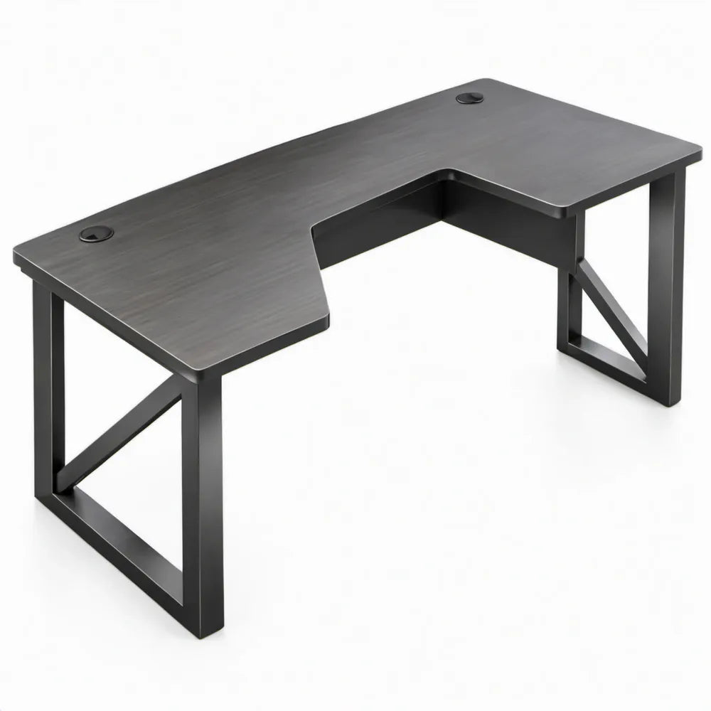 L-vormig hoekbureau 140 x 140 x 75 cm – Zwart MDF met stalen frame
