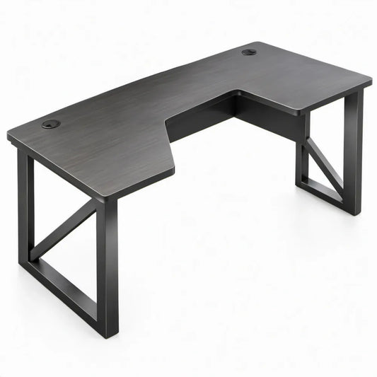 L-vormig hoekbureau 140 x 140 x 75 cm – Zwart MDF met stalen frame