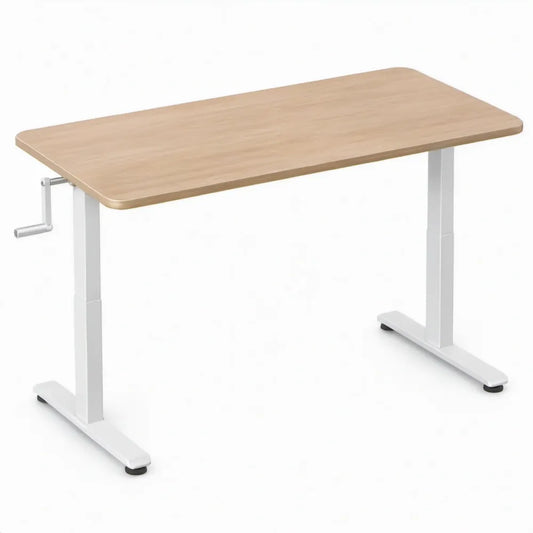 Handmatig in hoogte verstelbaar bureau 120 x 60 cm licht eiken/wit
