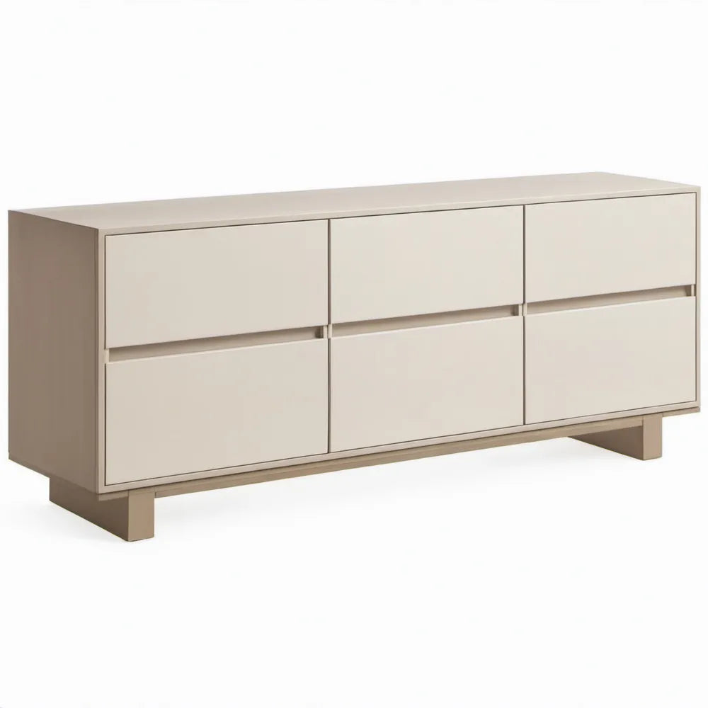 Beige ladekast met 6 greeploze laden, 160 x 45 x 75 cm, MDF met melamine afwerking