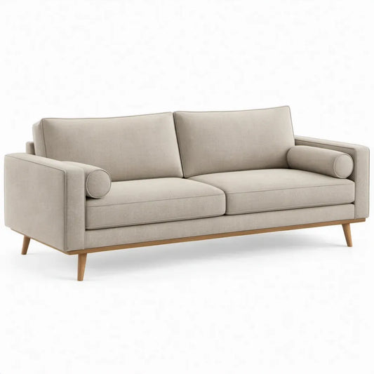 Beige 3-zitsbank 210 x 89 x 85 cm met polyester bekleding en houten poten