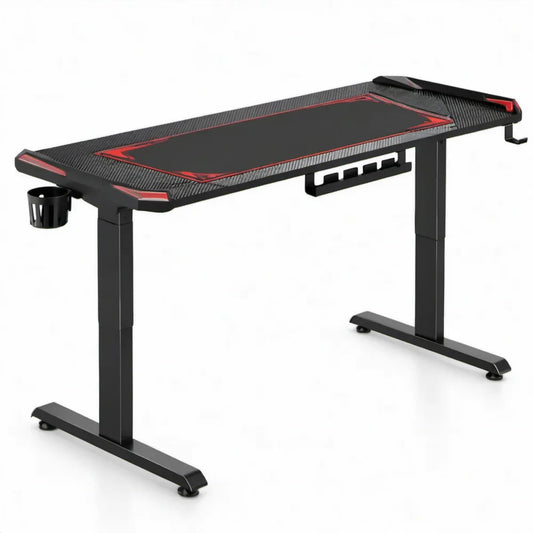 Gamingbureau 140 x 60 x 75 cm Zwart/Rood met MDF-werkblad en stalen frame