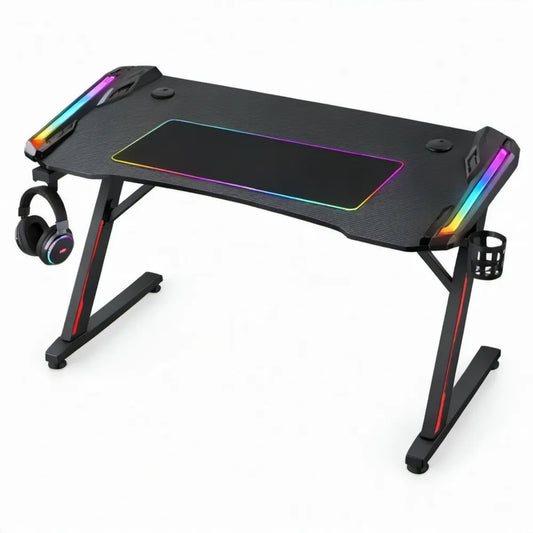 Gamingbureau 120 x 60 x 75 cm Zwart met Rode Accenten en RGB-verlichting