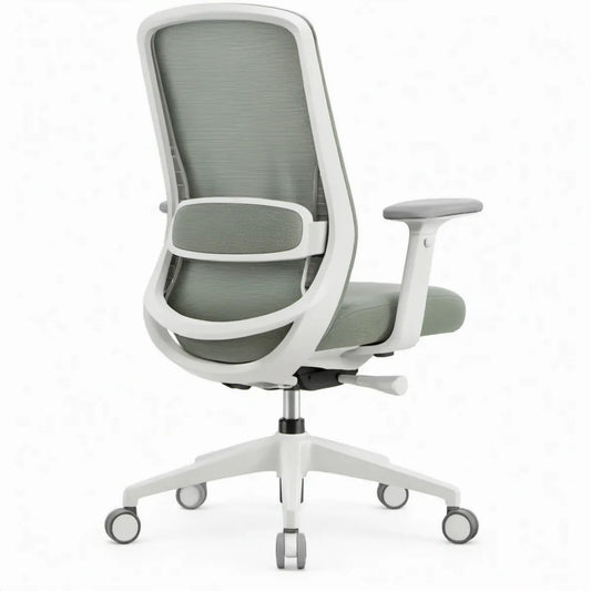 Ergonomische bureaustoel met lendensteun en verstelbare armleuningen, wit/grijs, 66 x 66 x 118-128 cm
