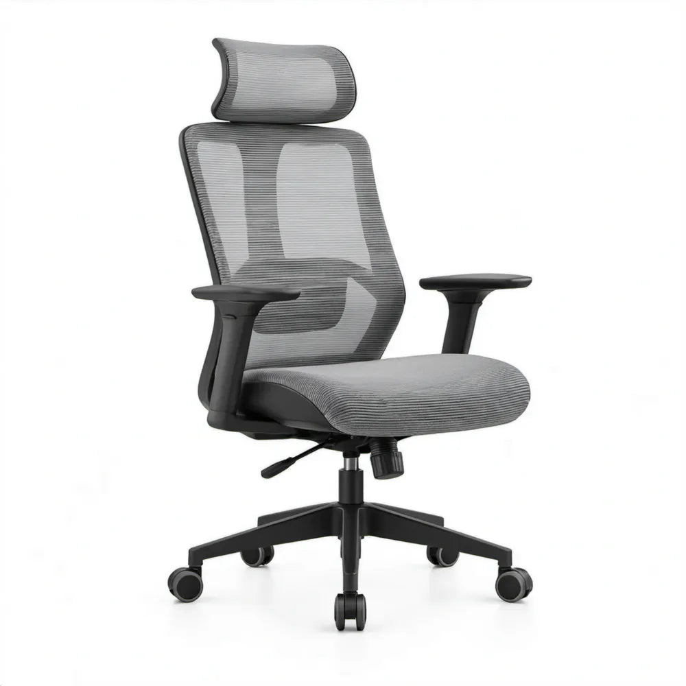 Ergonomische bureaustoel met hoofdsteun, grijs/zwart, 65 x 65 x 118-128 cm