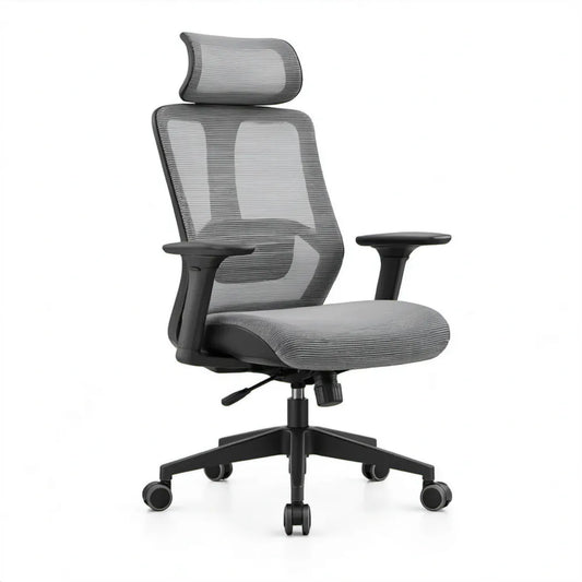 Ergonomische bureaustoel met hoofdsteun, grijs/zwart, 65 x 65 x 118-128 cm