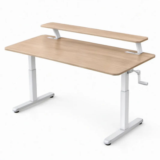 Handmatig in hoogte verstelbaar gamingbureau met monitorverhoger 120 x 60 cm Licht Eiken/Wit